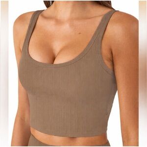 Chilylori Seamless Longline Ribbed Sports Bra Tank – Cacao – Large